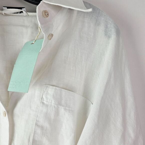 ESPRIT Button Minimalist 10 Belted Midi Shirt Dress 100% Cotton White W/Slip NWT - Picture 9 of 12